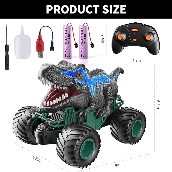 Bennol 2.4GHz Dinosaur Remote Control Cars Toys for Kids Boys 4-7 5-7 8-12, RC Dinosaur Car Toys with Light, Sound, Spray, Indoor Outdoor Toys Gifts for 3 4 5 6 Year Old Boys, RC Car Toys for Boy