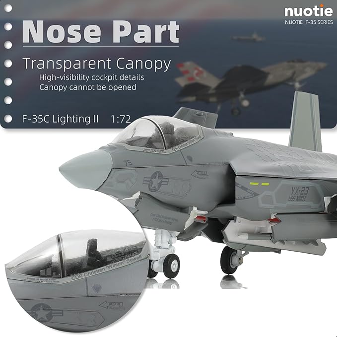 F-35C Lightning 1/72 Metal Fighter Model Kits with Stand VX-23 3 Versions ABC Diecast Alloy Jet Replica Pre-Build Military Aircraft Collection for Display or Gift (USN VX-23 73)