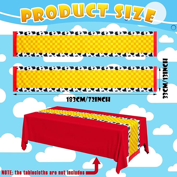 4 Pcs Cartoon Table Runner Cartoon Birthday Party Supplies Cow Pattern Printed Check Table Decor Tablecloth Party Supplies,13 x 72 in (Classic)