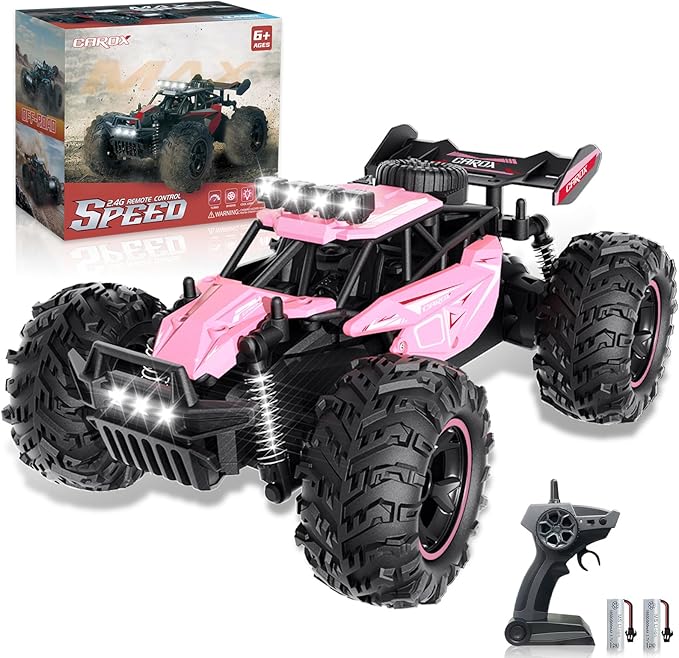 Carox Remote Control Car, 2.4GHz 25KM/H High Speed RC Car, 1:18 Off-Road Monster Truck with LED Lights and 1800mAh Rechargeable Battery – Ideal Gift for Boys 6+