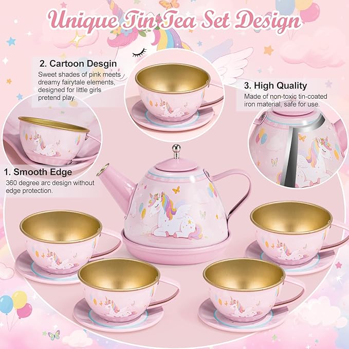 Tea Party Set for Little Girls, 49PCS Princess Tea Time Toys Including Teaset Dessert Carrying Case, Kids Pretend Play Kitchen Toys, Toddler Girl Birthday Gifts for 3-8 Year Old, Dream