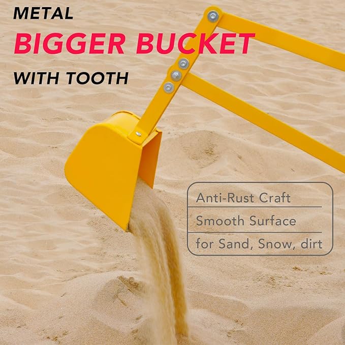 Sand Digger Sandbox Digger Toy, 360°Rotating Base, Sturdy Stable Steel Frame Structure-Metal Bucket, Kids Digger Excavator Digging Toys Excavator Ride on, Ideal for Sand Sandbox Beach Snow