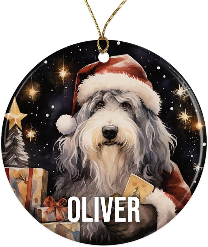 Old English Sheepdog Personalized Dog Ornament - Pet Ornament for Christmas Tree - 3" Round Ceramic - Printed in USA - Choose from 200 Breeds - Dog Mom - Dog Dad - Xmas Decoration DOG0151