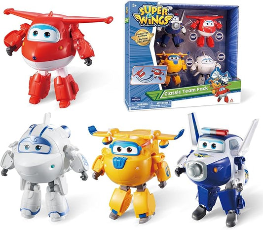 Super Wings 5" Transformable 4-Pack Action Figure Tobot, Transforming Airplane Robot Toys, Educational Toys for Boys & Girls Age 3+, Gifts for Preschool Kids, Jett, Paul, Donnie, Astra