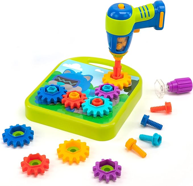 Educational Insights Design & Drill Gears Workshop - Construction Toys & Toddler Tools, Kids Tool Set with Real Electric Drill Toy, Take Apart STEM Set, Building Kits and Gifts for Ages 3+