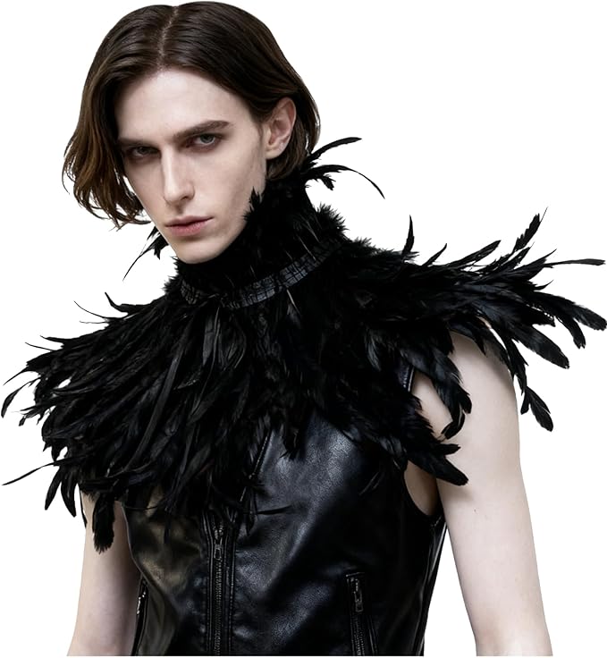 L'VOW Gothic Black Feather Shrug Cape Shawl Halloween Costume for Men