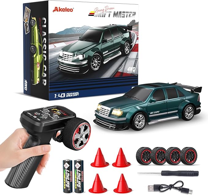 1/43 Mini RC Drift Car with Gyroscope, 4WD Full Proportional RC Car, 2.4GHZ Hobby Grade Remote Control Cars, RTR Model Vehicle, 20+KM/H High Speed for Hobbyists Kids Adults (Green)