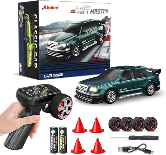 1/43 Mini RC Drift Car with Gyroscope, 4WD Full Proportional RC Car, 2.4GHZ Hobby Grade Remote Control Cars, RTR Model Vehicle, 20+KM/H High Speed for Hobbyists Kids Adults (Green)