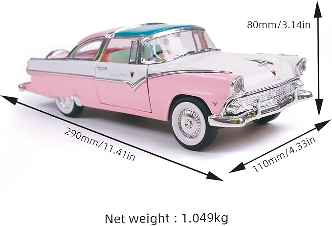 1955 Ford Crown Victoria 1/18 Scale Die-Cast Metal Model Premium Classic Vintage Alloy Cars with Display Case, with Opening Doors, Best Gift for Men, Dad & Kids 14+ Years (Pink)