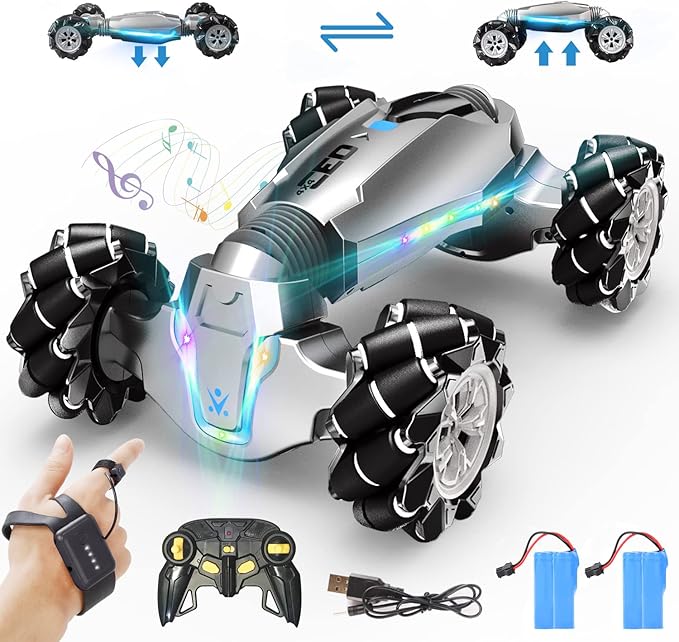 1:10 Scale Gesture Sensing Rc Stunt Car, 4WD Remote Control Hand Controlled Transform , Double Sided Vehicle 360° Spins with Lights Music, All Terrains Monster Truck for Boys Kids