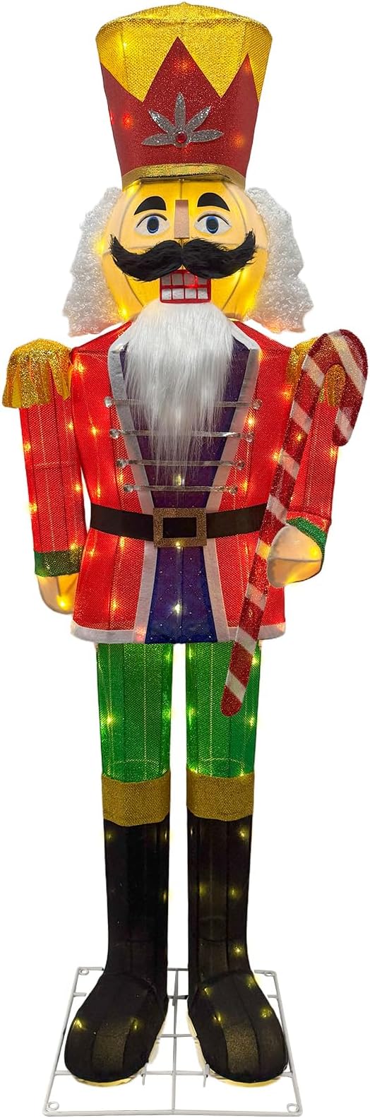5FT Outdoor Christmas Lighted 3D Nutcracker with Candy Cane,100 LEDs Lighted-up,Outdoor Lighted Holiday Displays with Stakes & Zip Ties for All-Weather Christmas Yard Decoration, Porch, Lawn