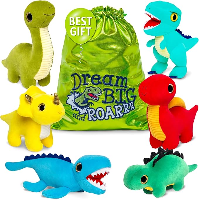 Naturally KIDS Stuffed Animal, Toddler Gifts for Boys, Girls, Plush Dinosaur Toys Set 6