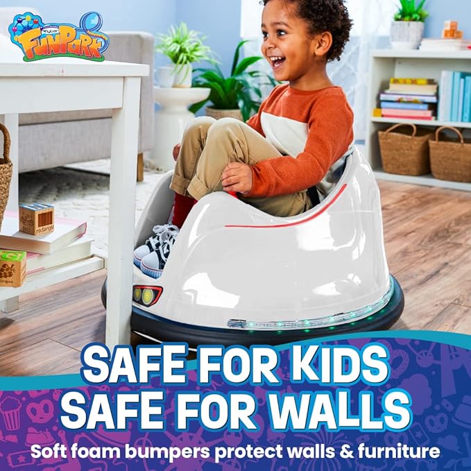 FunPark 6V Electric Bumper Car Ride-On for Toddlers, Ages 1.5–4 Years, LED Lights, 360° Spin, Supports up to 66 lbs (No Remote)