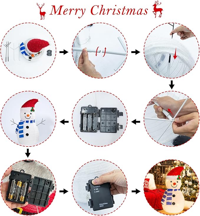 VCUTEKA Christmas Snowman Decorations, 2FT Collapsible Snowman with LED Lights Pop up Xmas Holiday Decor for Indoor Outdoor Home Yard Garden Lawn