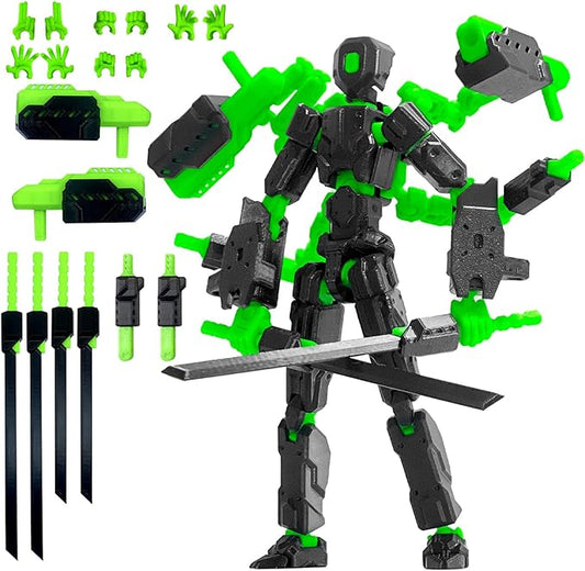 8 inch T13 (Assembly Completed) Action Figure Set,T 13 Multi-Articular Mobile Robot Nova T-13,Desktop Decorations for Game Lovers Toys (Black Green)