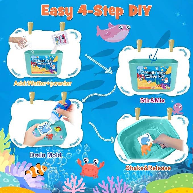 Magic Toys Water Gel Kit: 20 Colors Fairy Aqua Gel with Pearlized & Luminous Magic Paint - Handmade Creative Water Art Set with 12 Shape 3D Molds for Kid Birthday Party Gift