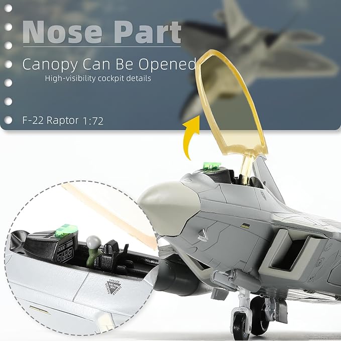 Classic USA F22 Raptor Fighter Attack Pre-Build Model 1:72 Aircraft Alloy Diecast Airplane Military Display Model Aircraft for Collection or Gift (FF 27th FS)