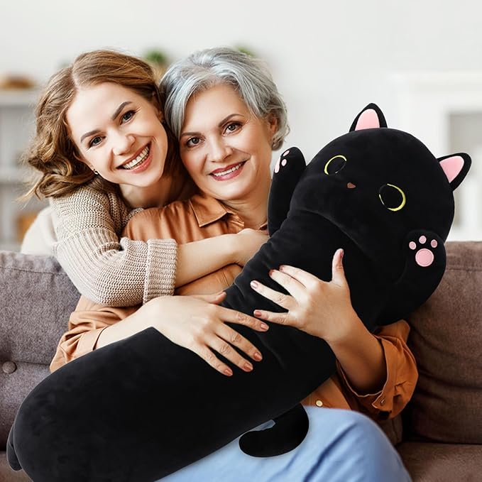 MaoGoLan Long Cat Body Pillow for Kids, 44'' Big Kitten Plush for Adults, Big Black Cat Stuffed Animal for Girl, Large Kitten Plush Throw Pillow Doll