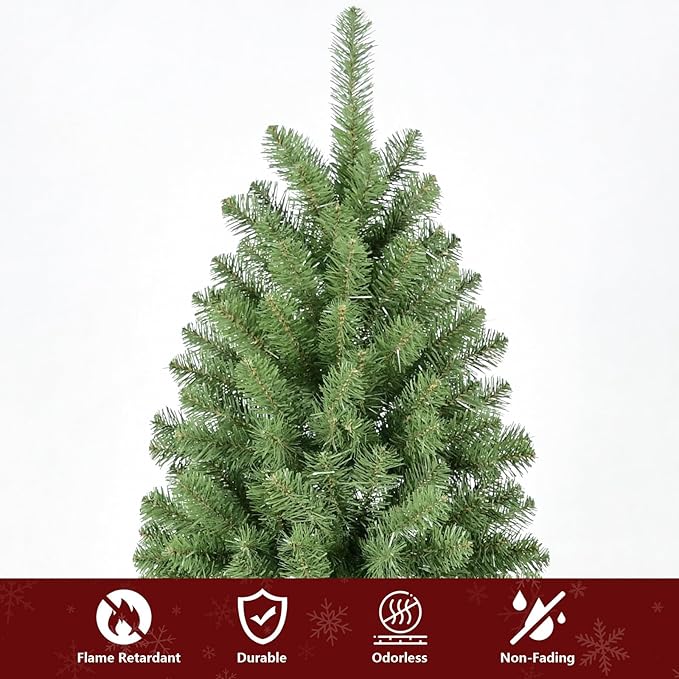 6ft Unlit Christmas Tree with 760 Steel Branch Tip,Premium Full Hinged Spruce Christmas Tree with Foldable Base, Artificial Xmas Tree for Easy Holiday Setup