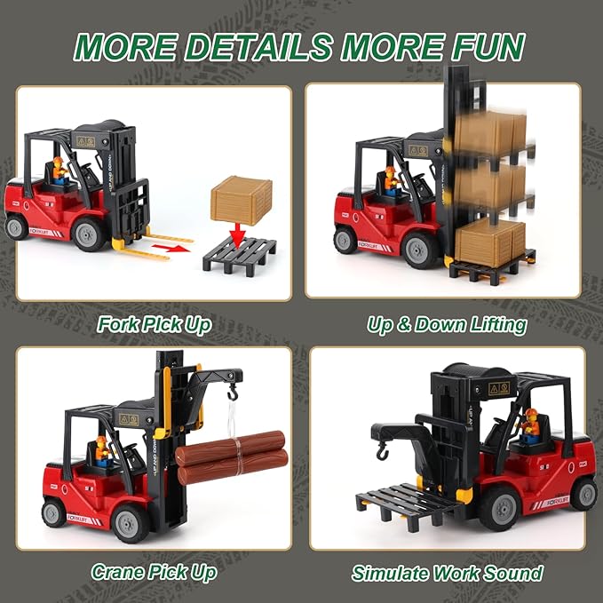 Remote Control Forklift Cranes 11 Channel 2 Mode RC Forklift Truck with Spray Sound and Lights Construction Toys 2.4Ghz 1:24 Scale Truck Toy for Toddler Kids for 3-7 Boys and Girls (Red)