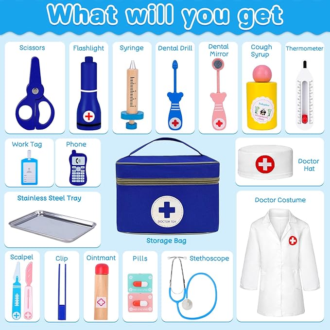 COSILY Doctor Kit for Kids, Doctor kit for Toddlers 3-5 , Pretend Playset for Toddlers with Medical Bag, Stethoscope and Other Accessories for Boys and Girls