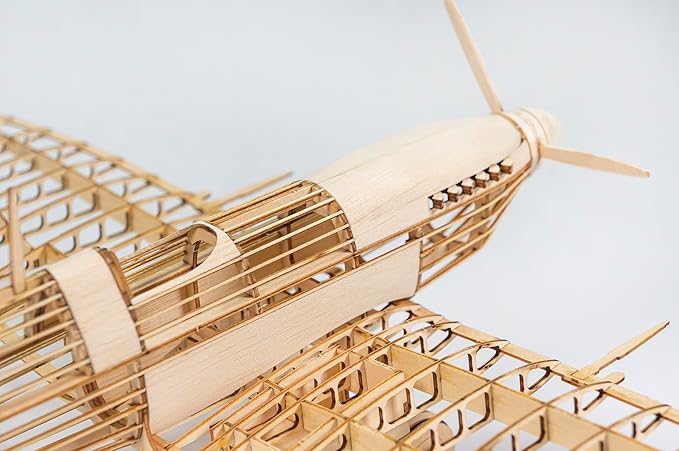 3D Wooden Puzzles DIY Spitfire Fighter Model Aircraft 1:25, Laser Cut Balsa Wood Model Airplane Kits to Build for Adults, Wooden Models Airplane Jigsaw Puzzles for Home Decoration Birthday Gift