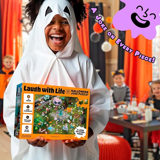 72 Piece Halloween-Themed Joke Floor Puzzle for Kids – Spooky Fun with a Joke on The Back of Every Piece – Made in USA – Perfect for Ages 6+, XL Puzzle Size Assembled 24" x 36"