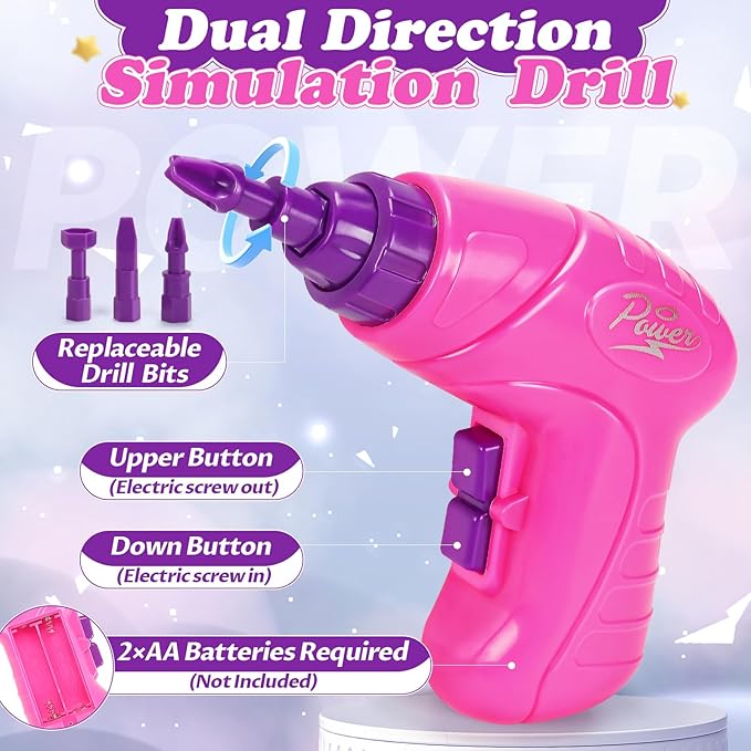 RSPED Magic Montessori Play Toolbox with Electric Drill, Kids Tool Set Real, Toddlers Toys Pretend Play Power Creativity Tools Drill and Screw Construction Kit for Boys Girls