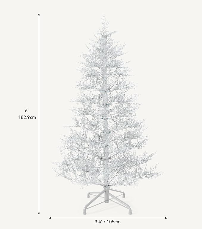DWVO 7.5ft Pre-lit Artificial Christmas Tree, White Birch Prelit Christmas Trees for Home, Office, Party with 650 Thickened Branch Tips & 400 UL Listed Lights, Automatic Branches with Remote Control