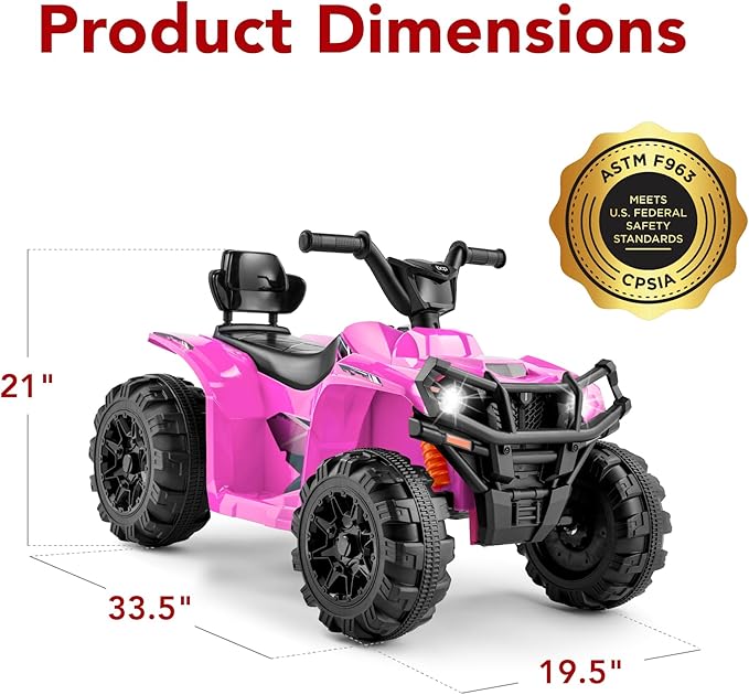 Best Choice Products 12V Kids Ride-On Electric ATV, 4-Wheeler Quad Car Toy w/Bluetooth Audio, 2.4mph Max Speed, Treaded Tires, LED Headlights, Radio - Pink