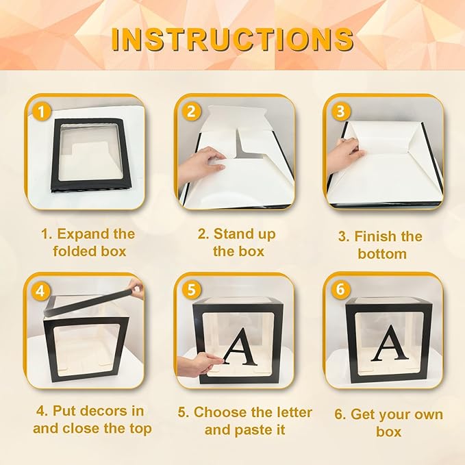 Ledido Baby Boxes with Letters for Baby Shower Decorations, 4 pcs Clear Baby Balloon Boxes Blocks for Baby Shower Decor with Letters for Boy Girl Gender Reveal Decorations Backdrop Party (Black)