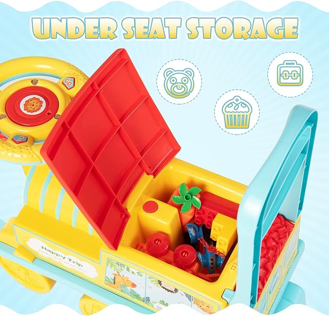 OLAKIDS Kids Ride On Train with Track, 6V Electric Toy with Lights and Sounds, Retractable Footrest, Under Seat Storage, Christmas Theme Battery Powered Gift for Toddlers Boys Girls (Lion)