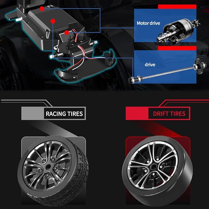 RC Drift Car, 1:16 Scale 4WD LED RC Car - 2.4GHz 40km/h High Speed Racing Sport Toy for Boys & Girls (Black)
