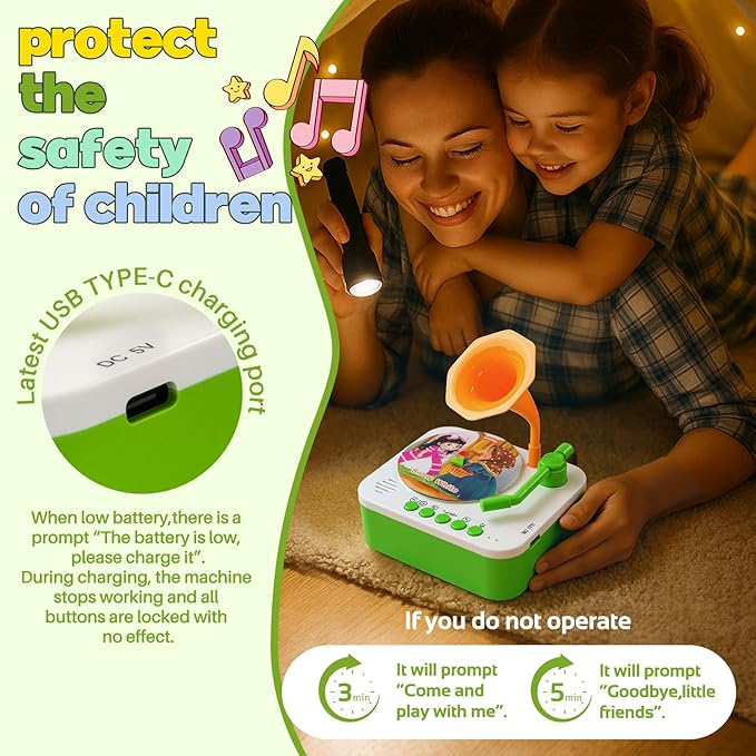 Kids Phonograph Toddler Record Player， with 96 Learning Cards, Early Education Machine Record Player Music Box Storyteller pop Speakers, Gift for Boys and Girls