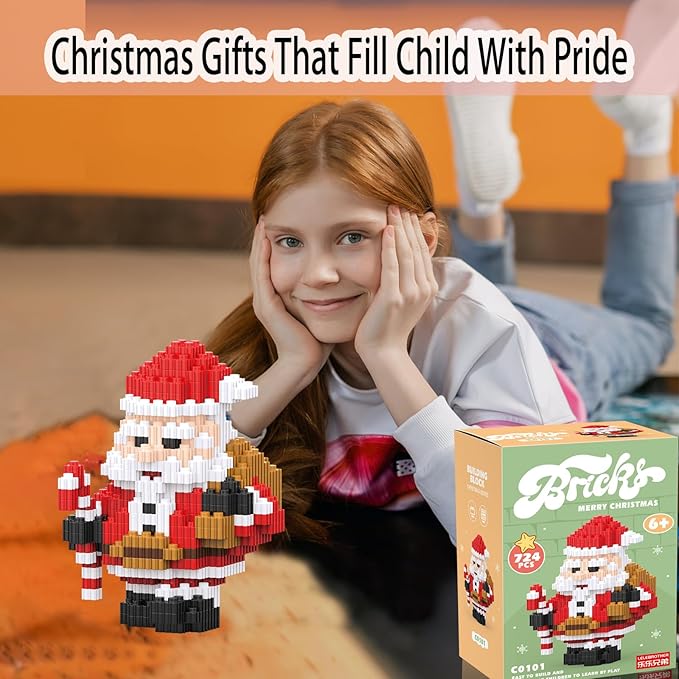 Christmas Building Blocks Santa Compatible with Lego Christmas Micro Blocks Stacking New Toys Holiday Present Box New Year Birthday Gifts for Kids 7 8 9 10 11 12 Years Old (Santa Claus)