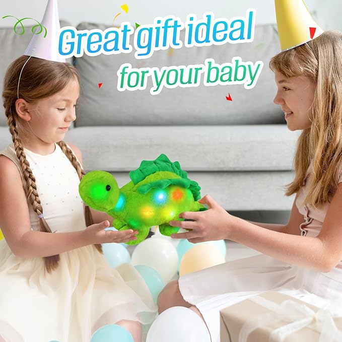 Glow Guards Light up Dinosaur Stuffed Animal LED Soft Stegosaurus Plush Toy with Magic Night Lights Glowing Birthday Children's Day for Toddler Kids, 16''