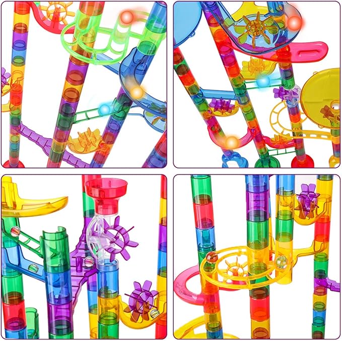 Meland Marble Run Sets for Kids - 153Pcs Marble Race Track Maze Madness Game STEM Building Tower Toy for 4 5 6 + Year Old Boys Girls(113 Pcs + 30 Glass + 10 Led Lighted)