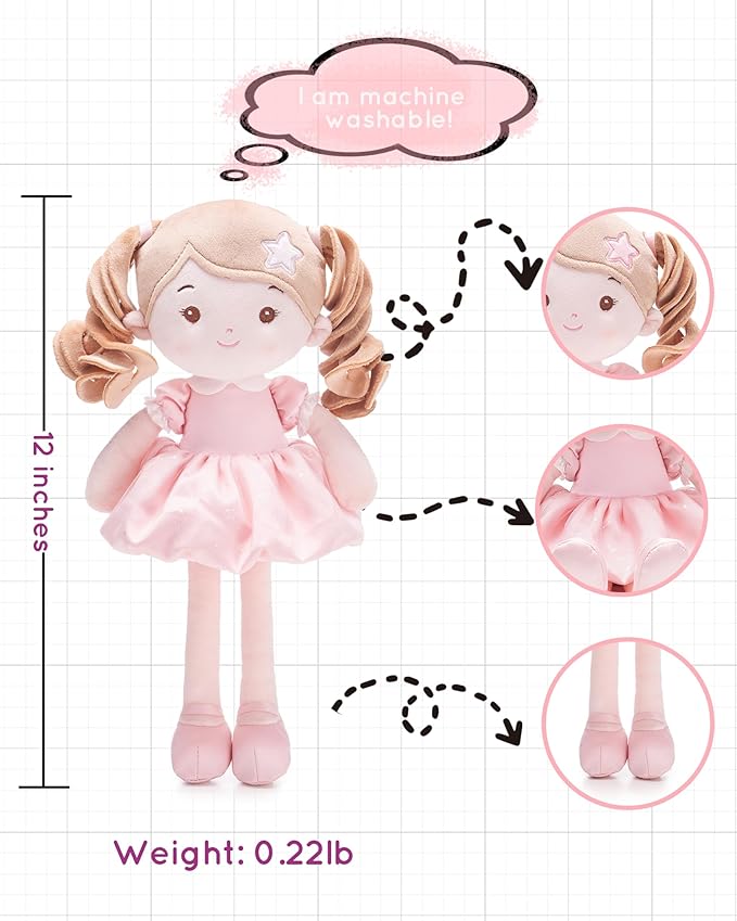 Soft Baby Doll Toys (12''), My First Baby Rag Doll for 1 Year-Old Girl Birthday Gift, Christmas Plush Toys Gift for Toddler Kids Infants -Princess Starlet