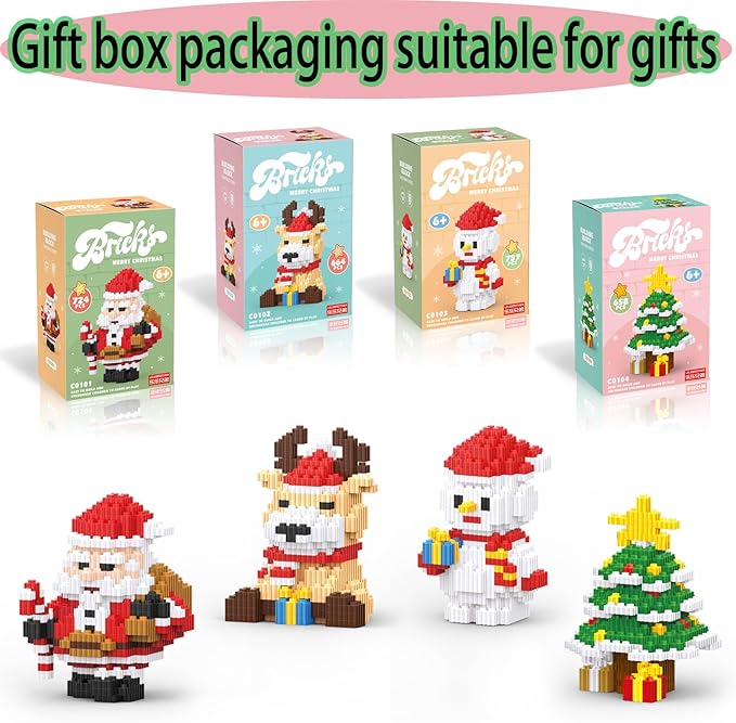 Christmas Building Blocks Reindeer Compatible for Lego Christmas Micro Blocks Stacking New Toys Holiday Present Box New Year Birthday Gifts for Kids 6-12 Years Old (Deer)