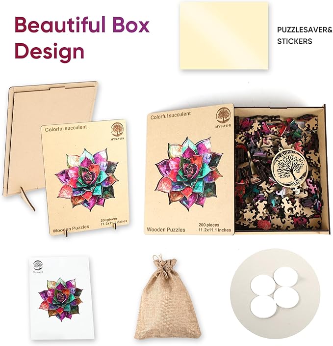 Colorful Succulent Puzzles for Adults 500 Pieces,Wooden Puzzles, 5MM Thick Unique Shaped Flower Jigsaw Puzzles Birthday Gifts for Kids Family Game 16.8 * 16.9inch