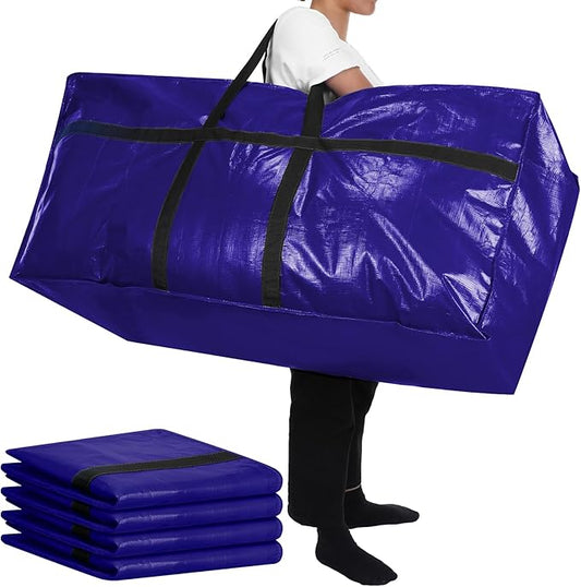 Windyun 4 Pack 57 Gallon Extra Large Storage Bags XXL Moving Bag with Zipper Handle Heavy Duty Jumbo Big Tote Box for Halloween Skeleton 4-12 Feet Christmas Tree Storage College Dorm Cloth (Navy Blue)