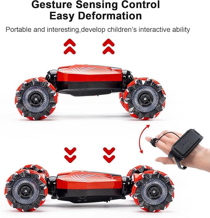 4WD Remote Control Gesture Sensor Car,Hand Controlled RC Stunt Car,Double-Sided Vehicle 360° Rotation with Light and Music, RC Toy Cars for Aged 4-13 Boys and Girls Birthday