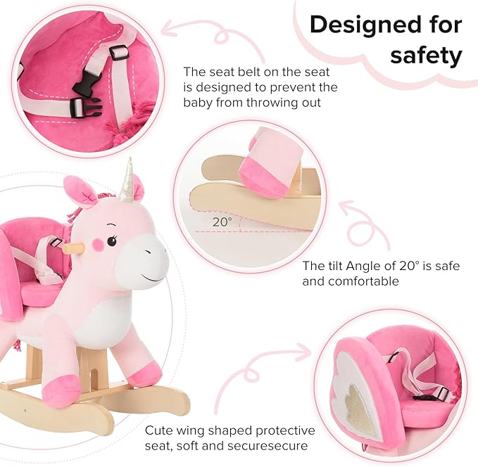 labebe - Baby Rocking Horse, Ride Unicorn, Kid Ride On Toy for 6 Month-3 Year Old, Infant (Boy Girl) Plush Animal Rocker, Toddler/Child Stuffed Ride Toy (Pink)