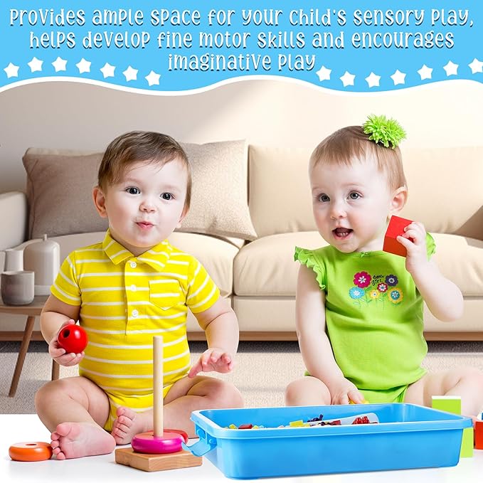 2 Pcs Sensory Bin Sand Tray with Lid for Plastic Sandbox Toy Fill with Water, Sand, Beads and More, for Indoor Outdoor Activities Play(Blue, Green)