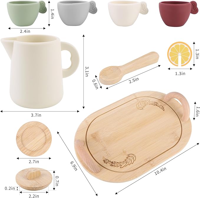 Tea Party Set, 14pcs Wooden Tea Party Set: Magical Role-Play Fun with Safety & Learning, Ideal Gift for Halloween, Christmas, Birthday for Little Girls Over 36 Mouths