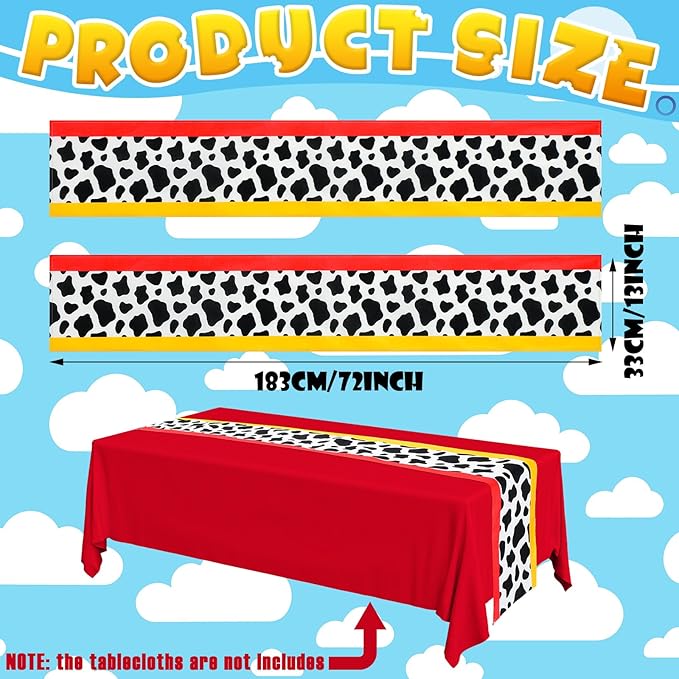 2 Pcs Cartoon Table Runner Cartoon Birthday Party Supplies Cow Pattern Printed Check Table Decor Tablecloth Party Supplies,13 x 72 in (Fresh)