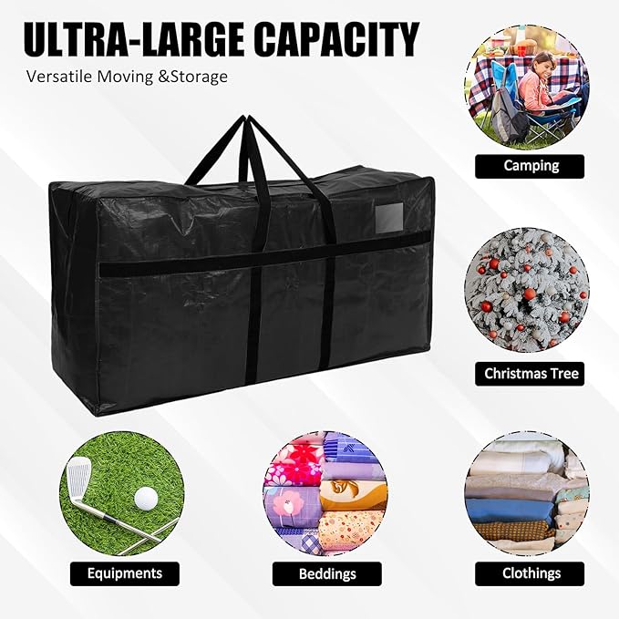Windyun 4 Pack 69 Gallon Extra Large Storage Bags XXL Moving Bags with Zipper Handles Heavy Duty Jumbo Big Totes Box for Halloween Skeleton 4-12 Feet Christmas Tree Storage College Dorm Cloth (Black)