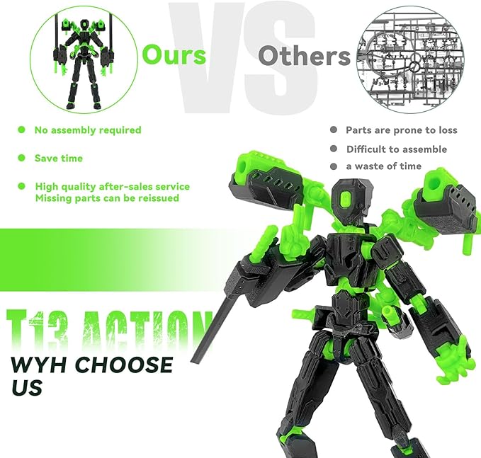 8 inch T13 (Assembly Completed) Action Figure Set,Robot 13 Multi-Articular Mobile Nova T-13,Desktop Decorations for Game Lovers Toys (Black)