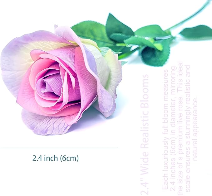 26inch Real Touch Artificial Roses - Long Stem Fake Silk Flowers with Leaves for Wedding, Home Decor, Centerpieces, Office Party, Looks Real (10,Champ)
