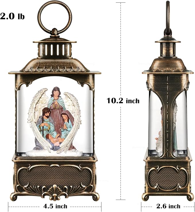 Nativity Snow Globe Lantern Christmas Decorations Gifts Auto Snowfall Glitter Music Collection Angel Nativity Scene with 6H Timer USB/Battery Powered 10.2 inch